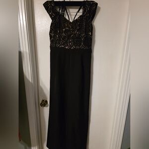 Francesca's Collections Black Lace Bodice Wide-Leg Jumpsuit